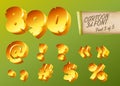 Vector 3D Gold Font in Cartoon Style. Comic Isometric Type. Royalty Free Stock Photo